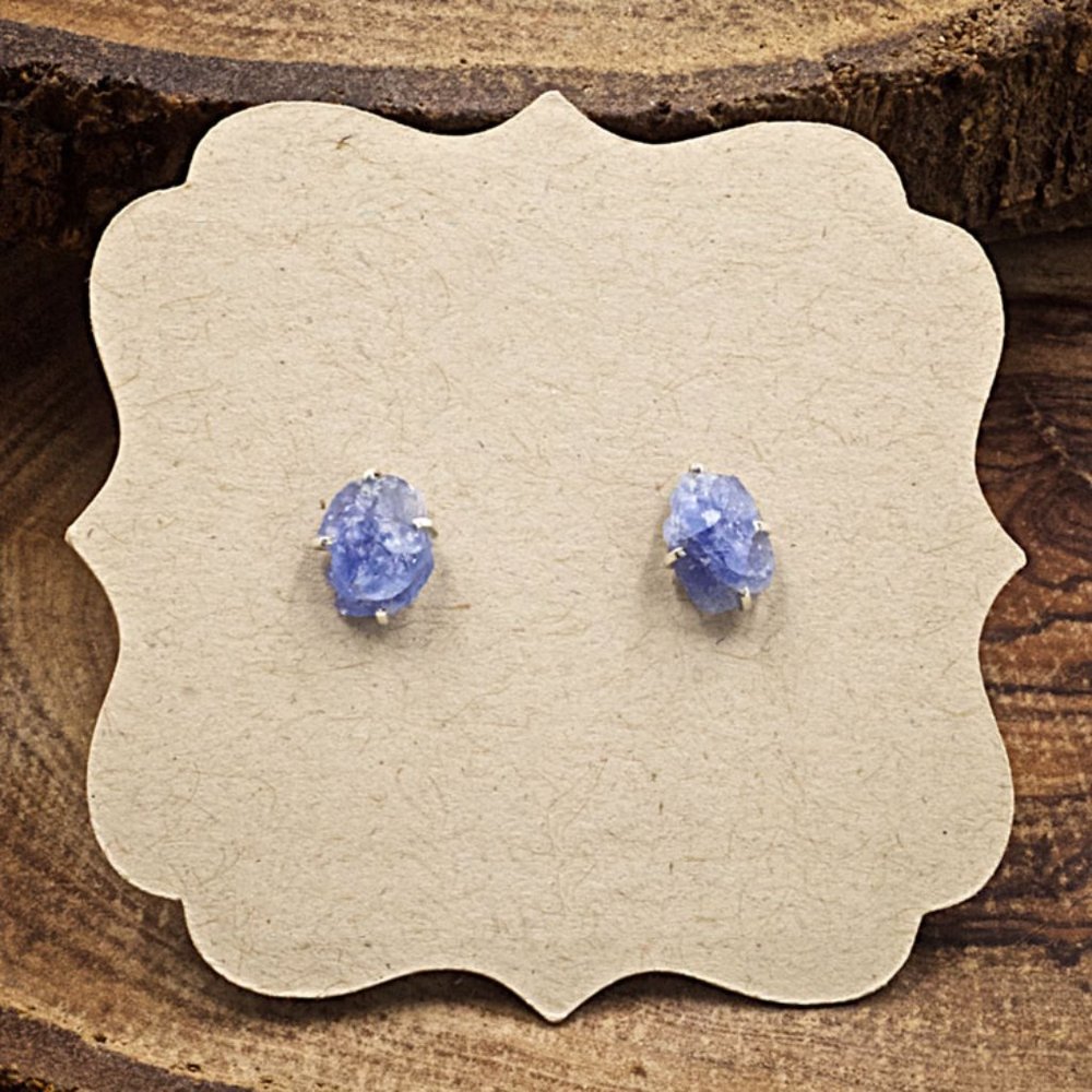 Blue Sapphire & Sterling Silver Crystal Stud Earrings - Pair C